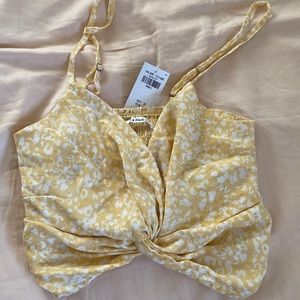 Yellow Tie Front Cropped Tank